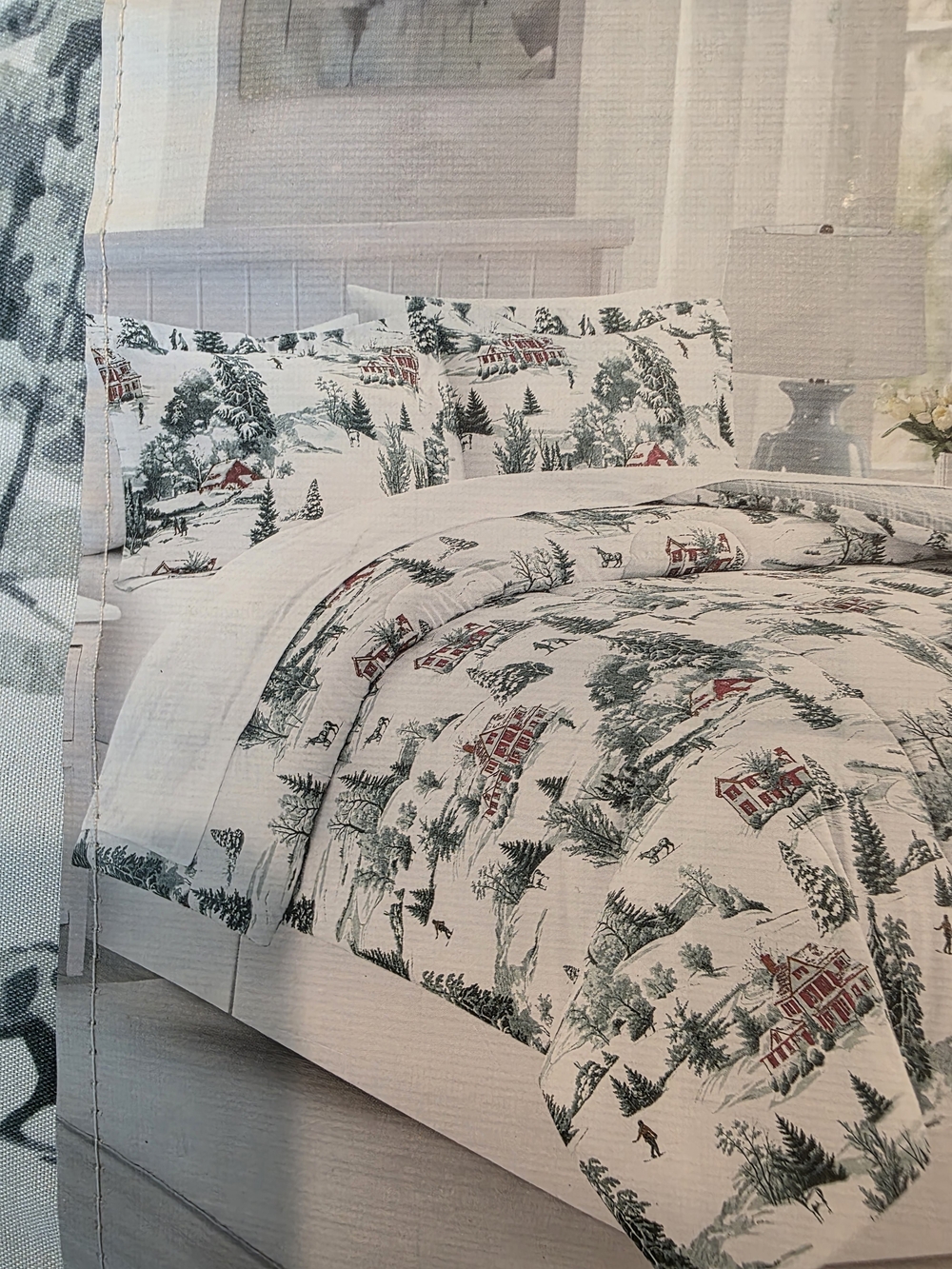 Scenic Winter Forest Comforter Set in White and Green